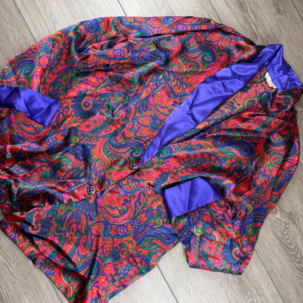 Victoria's Secret VTG Womens Pajama Top Paisley Satin Purple Red Large